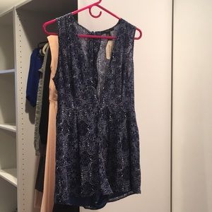 Blue Patterned Sleeveless Romper